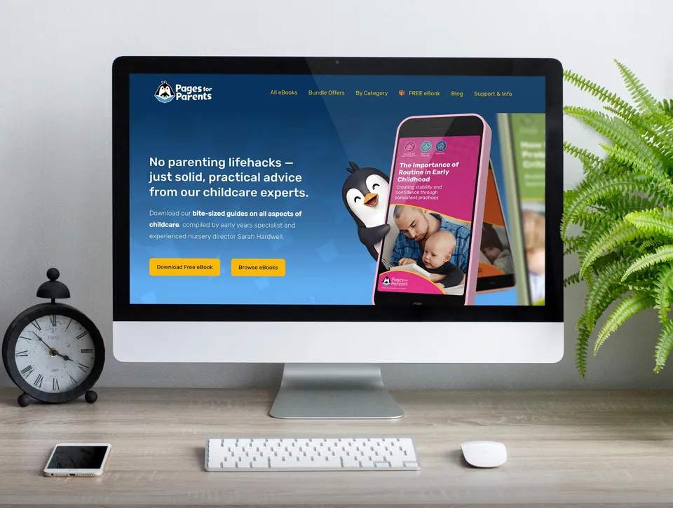 Pages for Parents online shop shown on an iMac