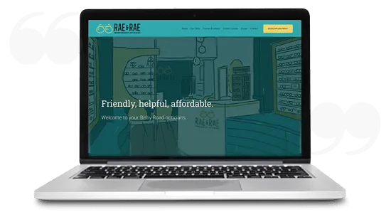Rae & Rae Opticians website shown on a laptop screen