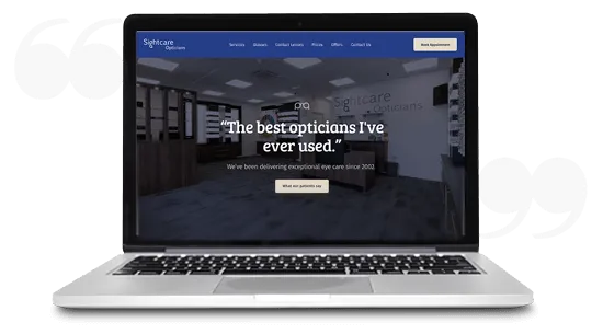 Sightcare Opticians website shown on a laptop screen