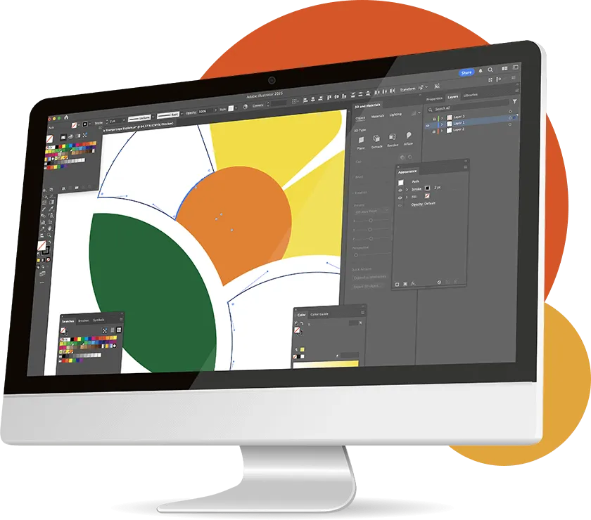 Computer screen displaying graphic design software in use