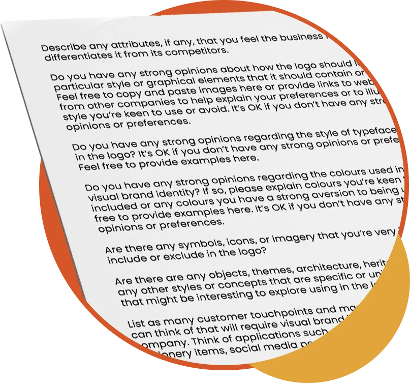 A page from a client discovery questionnaire