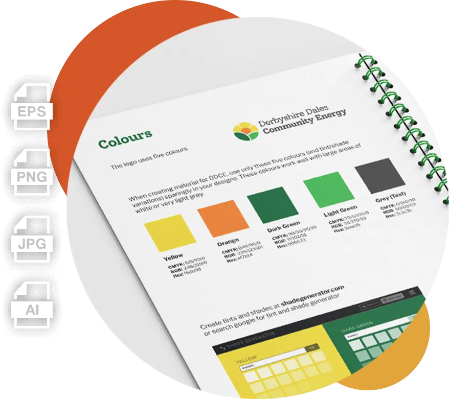 A page from a brand guidelines document showing the brand colours