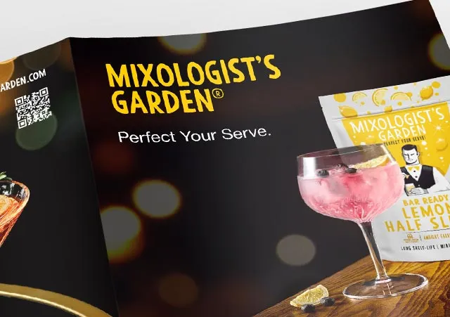 Mixologist's Garden freeze-dried fruit garnish brochure design