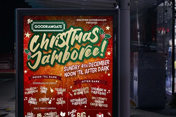 Christmas festival promotional flyer design for Goodramgate, York